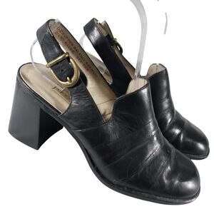 APOSTROPHE! LUXE BLACK GENUINE LEATHER SLINGBACK LOAFER STYLE HEELS! SZ 7.5M